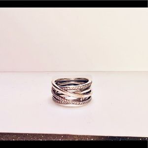 - Pandora Gorgeous Silver Sparkling & Polished Lines Ring